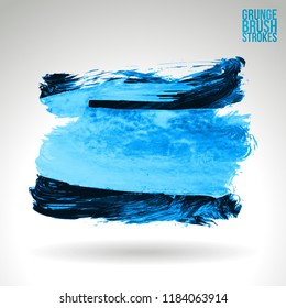 Blue brush stroke and texture. Grunge vector abstract hand - painted element. Underline and border design.