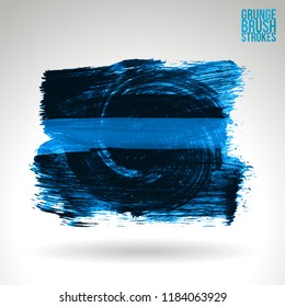 Blue brush stroke and texture. Grunge vector abstract hand - painted element. Underline and border design.