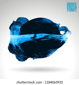 Blue brush stroke and texture. Grunge vector abstract hand - painted element. Underline and border design.