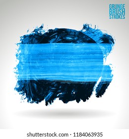 Blue brush stroke and texture. Grunge vector abstract hand - painted element. Underline and border design.