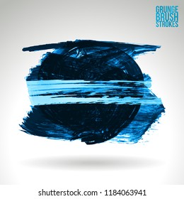 Blue brush stroke and texture. Grunge vector abstract hand - painted element. Underline and border design.