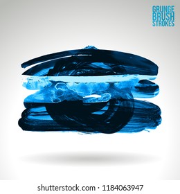 Blue brush stroke and texture. Grunge vector abstract hand - painted element. Underline and border design.