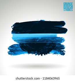 Blue brush stroke and texture. Grunge vector abstract hand - painted element. Underline and border design.