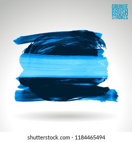 Blue brush stroke and texture. Grunge vector abstract hand - painted element. Underline and border design.