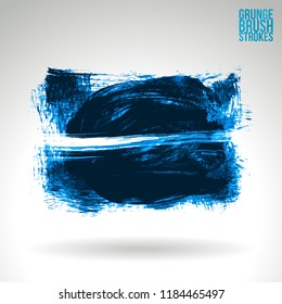 Blue brush stroke and texture. Grunge vector abstract hand - painted element. Underline and border design.