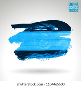 Blue brush stroke and texture. Grunge vector abstract hand - painted element. Underline and border design.