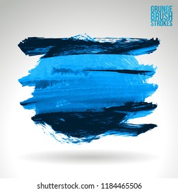 Blue brush stroke and texture. Grunge vector abstract hand - painted element. Underline and border design.