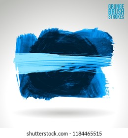 Blue brush stroke and texture. Grunge vector abstract hand - painted element. Underline and border design.