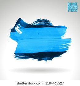 Blue brush stroke and texture. Grunge vector abstract hand - painted element. Underline and border design.
