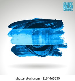 Blue brush stroke and texture. Grunge vector abstract hand - painted element. Underline and border design.