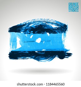 Blue brush stroke and texture. Grunge vector abstract hand - painted element. Underline and border design.