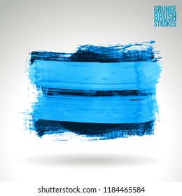 Blue brush stroke and texture. Grunge vector abstract hand - painted element. Underline and border design.