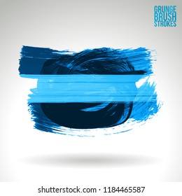 Blue brush stroke and texture. Grunge vector abstract hand - painted element. Underline and border design.