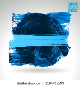 Blue brush stroke and texture. Grunge vector abstract hand - painted element. Underline and border design.