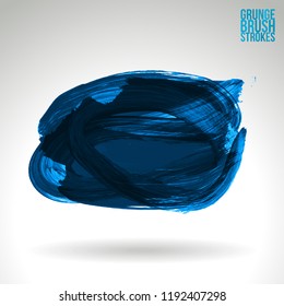 Blue brush stroke and texture. Grunge vector abstract hand - painted element. Underline and border design.