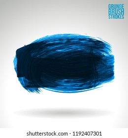 Blue brush stroke and texture. Grunge vector abstract hand - painted element. Underline and border design.