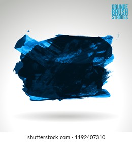 Blue brush stroke and texture. Grunge vector abstract hand - painted element. Underline and border design.