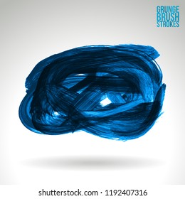 Blue brush stroke and texture. Grunge vector abstract hand - painted element. Underline and border design.