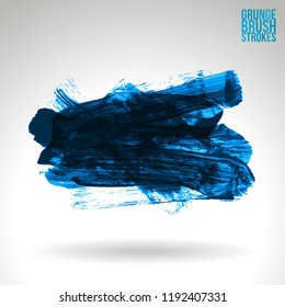 Blue brush stroke and texture. Grunge vector abstract hand - painted element. Underline and border design.