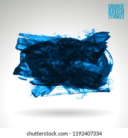 Blue brush stroke and texture. Grunge vector abstract hand - painted element. Underline and border design.