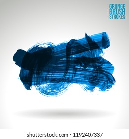 Blue brush stroke and texture. Grunge vector abstract hand - painted element. Underline and border design.
