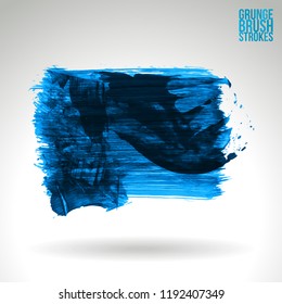 Blue brush stroke and texture. Grunge vector abstract hand - painted element. Underline and border design.