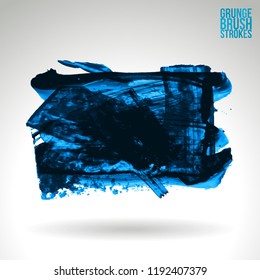Blue brush stroke and texture. Grunge vector abstract hand - painted element. Underline and border design.