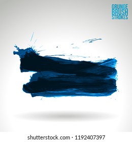 Blue brush stroke and texture. Grunge vector abstract hand - painted element. Underline and border design.