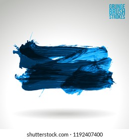 Blue brush stroke and texture. Grunge vector abstract hand - painted element. Underline and border design.