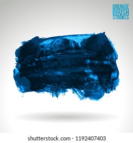 Blue brush stroke and texture. Grunge vector abstract hand - painted element. Underline and border design.