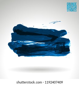 Blue brush stroke and texture. Grunge vector abstract hand - painted element. Underline and border design.