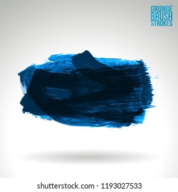 Blue brush stroke and texture. Grunge vector abstract hand - painted element. Underline and border design.