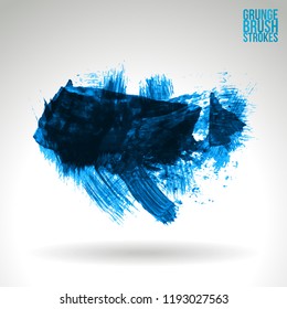 Blue brush stroke and texture. Grunge vector abstract hand - painted element. Underline and border design.