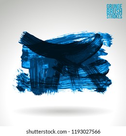 Blue brush stroke and texture. Grunge vector abstract hand - painted element. Underline and border design.