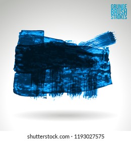 Blue brush stroke and texture. Grunge vector abstract hand - painted element. Underline and border design.