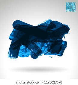 Blue brush stroke and texture. Grunge vector abstract hand - painted element. Underline and border design.