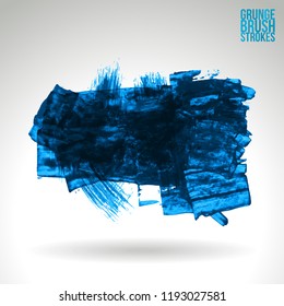 Blue brush stroke and texture. Grunge vector abstract hand - painted element. Underline and border design.