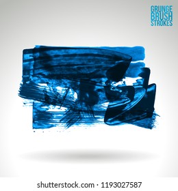 Blue brush stroke and texture. Grunge vector abstract hand - painted element. Underline and border design.
