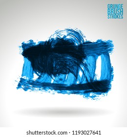 Blue brush stroke and texture. Grunge vector abstract hand - painted element. Underline and border design.