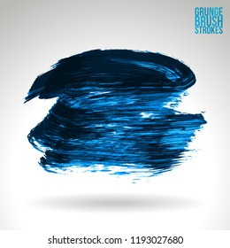 Blue brush stroke and texture. Grunge vector abstract hand - painted element. Underline and border design.