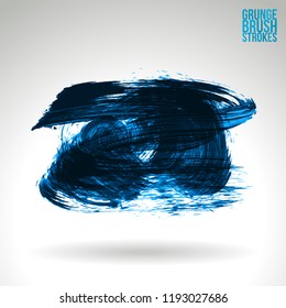 Blue brush stroke and texture. Grunge vector abstract hand - painted element. Underline and border design.