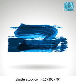 Blue brush stroke and texture. Grunge vector abstract hand - painted element. Underline and border design.