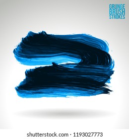 Blue brush stroke and texture. Grunge vector abstract hand - painted element. Underline and border design.