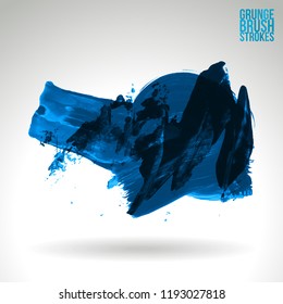 Blue brush stroke and texture. Grunge vector abstract hand - painted element. Underline and border design.