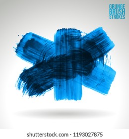 Blue brush stroke and texture. Grunge vector abstract hand - painted element. Underline and border design.