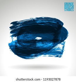 Blue brush stroke and texture. Grunge vector abstract hand - painted element. Underline and border design.