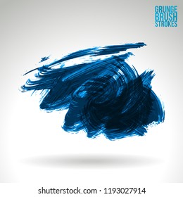 Blue brush stroke and texture. Grunge vector abstract hand - painted element. Underline and border design.