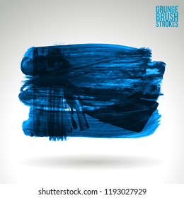 Blue brush stroke and texture. Grunge vector abstract hand - painted element. Underline and border design.
