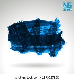 Blue brush stroke and texture. Grunge vector abstract hand - painted element. Underline and border design.
