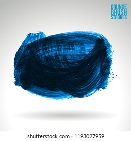 Blue brush stroke and texture. Grunge vector abstract hand - painted element. Underline and border design.